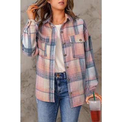 Plaid Flap Pockets Shacket