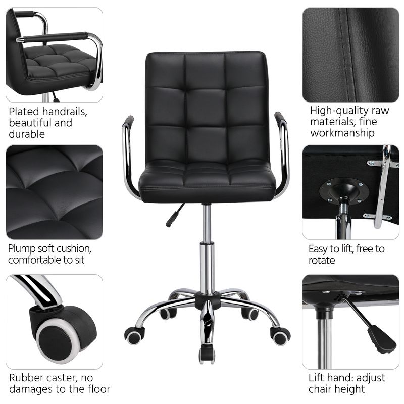 Yaheetech Modern Office Chair Height Adjustable Swivel Chair Mid Back PU Leather Chair, 6 of 11