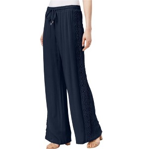 I.N.C International Concepts Womens Lace-Trim Casual Wide Leg Pants, Blue, 6 Regular - 1 of 1