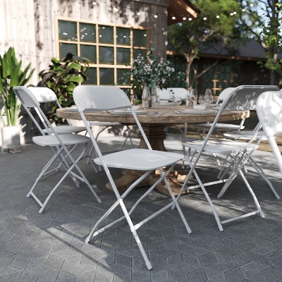 Set of 2 White Plastic Stackable Folding Chairs