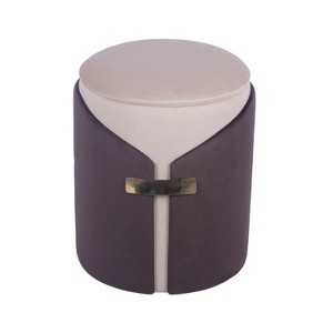 Kumasinova 17.5" Two-Tone Velvet Storage Ottoman,Brown Foot Stool with Gold Accents,Multifunctional Vanity Stool for Bedroom,Living Room - 1 of 4