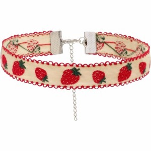 Handmade Strawberry Choker | Embroidered Velvet Y2K Fruit Necklace Boho Gift - 1 of 4
