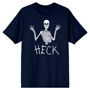 Kids Halloween Shrugging Skeleton "Heck" Youth Navy Blue Short Sleeve Crew Neck Tee
