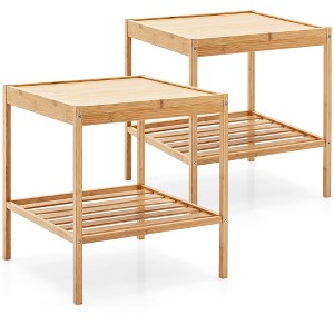 2 PCS 2-Tier Bedside End Table Bamboo Nightstand for Living Room Bedroom - 1 of 4