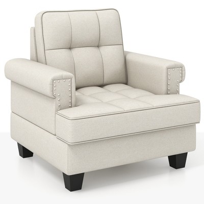Tangkula Mid-century Modern Accent Armchair with Thick Pillow & Cushion Studded Chair