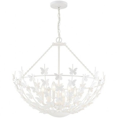 Bisque White Butterfly Bowl 6-Light Incandescent Pendant