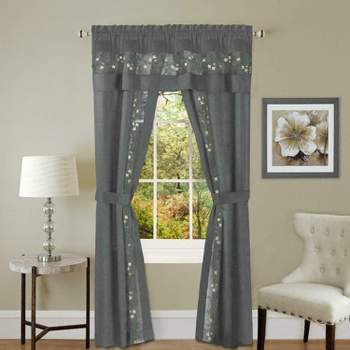Kate Aurora Complete 5 Piece Embroidered Floral Attached Window in a Bag Sheer Curtain Set