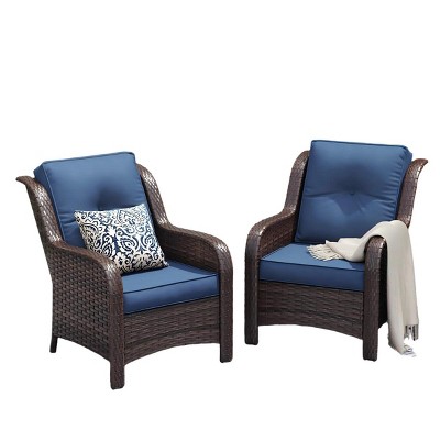 Set of 2 Outdoor Woven Rattan Single Sofas, All-Weather Patio Lounge Chairs for Garden, Porch, or Poolside
