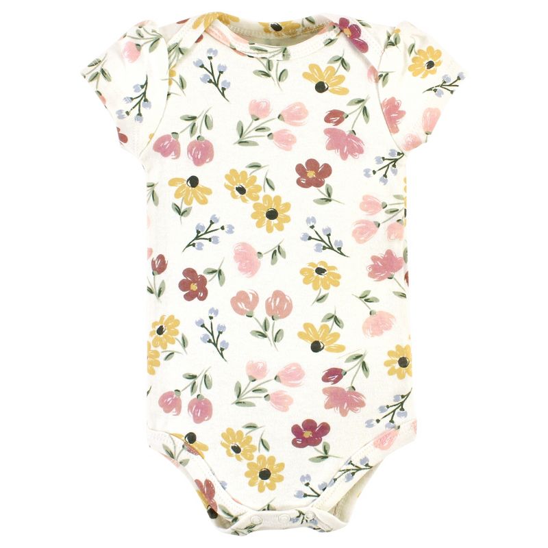 Hudson Baby Infant Girl Cotton Bodysuits, Soft Painted Floral 3-Pack, 4 of 6