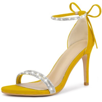 Perphy Women's Rhinestone Round Open Toe Ankle Tie Stiletto Heels Sandals