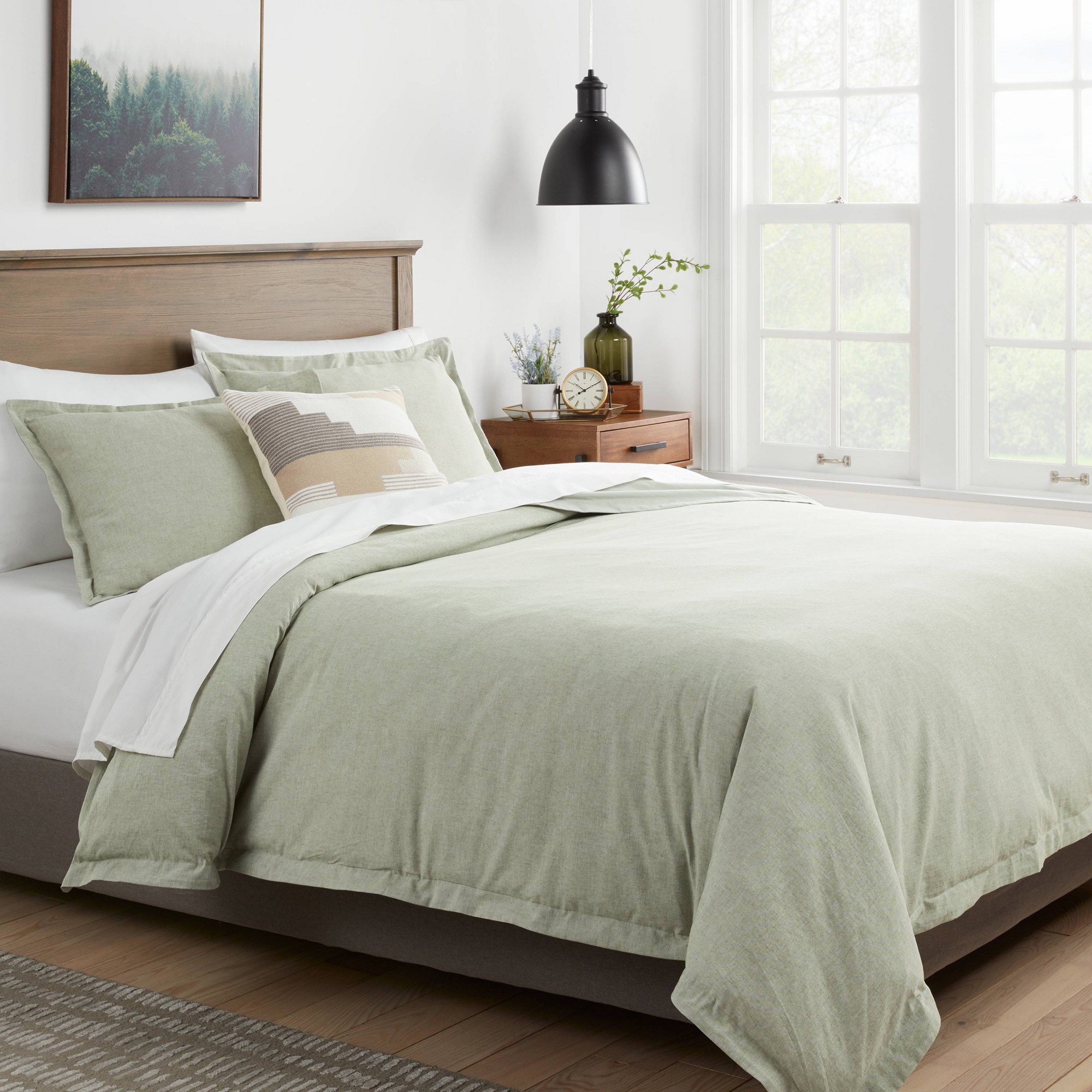Full/Queen Cotton Linen Chambray Duvet Cover & Sham Set Moss Green - Threshold™