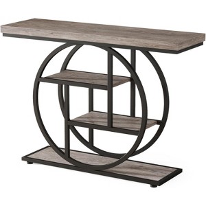 Gulches Industrial 4-Tier Console Table, Circle Metal Frame, Grey, 41.3", Sofa/Entryway Accent Table with Storage - 1 of 4