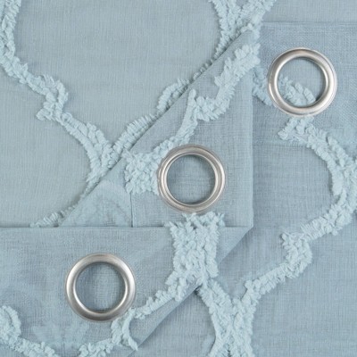 Tan Turquoise Moroccan Textured Sheer Grommet Window Curtain Panels, 52 x 63 in