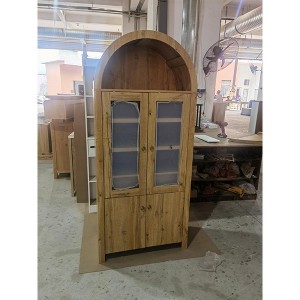 71 Inch High Arched Kitchen Storage Cabinet, Modern Farmhouse Kitchen Storage Cabinet w/Open and Adjustable Shelves, Hidden Drawers and Glass Doors - 1 of 1