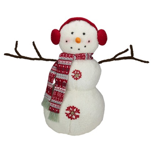 Northlight 21.5-Inch White and Red Snowflake High Pile Fleece Plush Snowman  Christmas Decoration