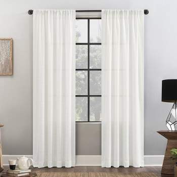 96"x52" Waffle Texture Anti-Dust Light Filtering Curtain Panel White - Clean Window
