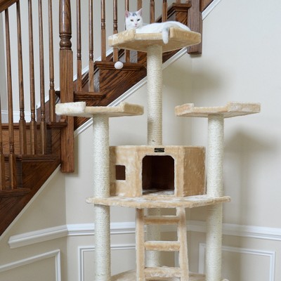 Beige Faux Fur and Sisal Multi-Level Cat Tree Tower