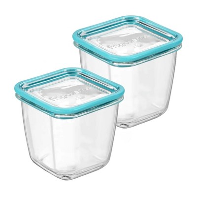 Bormioli Rocco Frigoverre Future Glass Food Storage Container, Set of 2 - 25.25 oz Square, Airtight with Silicone Gasket