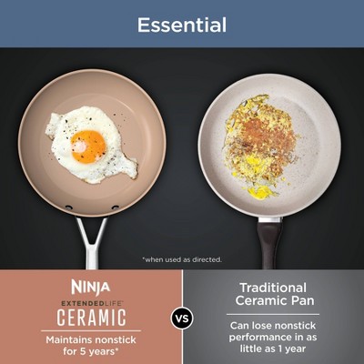 Ninja Extended Life 5-delige keramische kookset (20 & 24 cm braadpannen, 16, 18 en 20 cm kookpan), met antiaanbaklaag (zonder PFA's, PFOA's, lood, cadmium), ovenvast tot 285 °C, terracotta & grijs