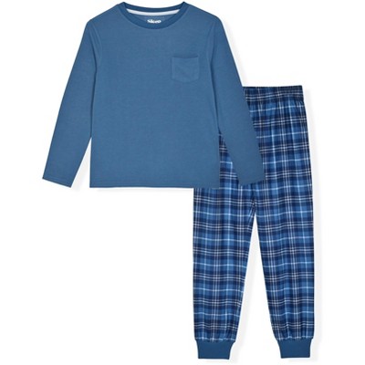 Image of Sleep On It Boys 2-Piece Brushed Jersey Plaid Pajama Sets - Blue , 6-7