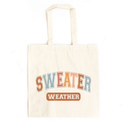 City Creek Prints Varsity Sweater Weather Canvas Tote Bag - 15x16 - Black