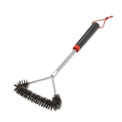 18" Black and Red Stainless Steel Three-Sided Grill Brush