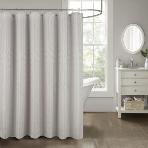 Kate Aurora Giselle Square Textured Spa Retreat Fabric Shower Curtain - Standard Size - 1 of 4