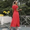 Coolmee Women's Bohemian Floral Printed Wrap V Neck Dress Polka Dots Short Sleeve Split Beach Party Maxi Dres - 4 of 4