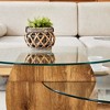 Maggift Patio End Tables, Glass Top Round Coffee Table, Double Layer Design, Suitable for Living Room, Patio, Bedroom, Brown, 47"*29.5"*16.7" - 4 of 4