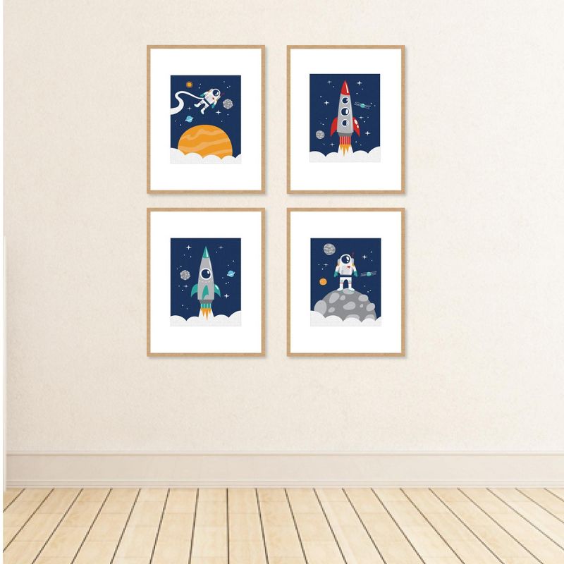 Big Dot of Happiness Blast Off to Outer Space - Unframed Rocket Ship Nursery and Kids Room Linen Paper Wall Art - Set of 4 - Artisms - 8 x 10 inches, 3 of 8
