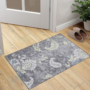 Floral Rug Vintage Distressed Rug Colorful Indoor Floor Mat Washable Accent Rug - 1 of 4