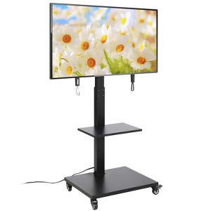 Rolling TV Stand with Power Outlet, Mobile TV Stand with Shelf for 32-75 Inch TVs Up to 110 Lbs, Portable Mobile TV Cart with Wheel - 1 of 4