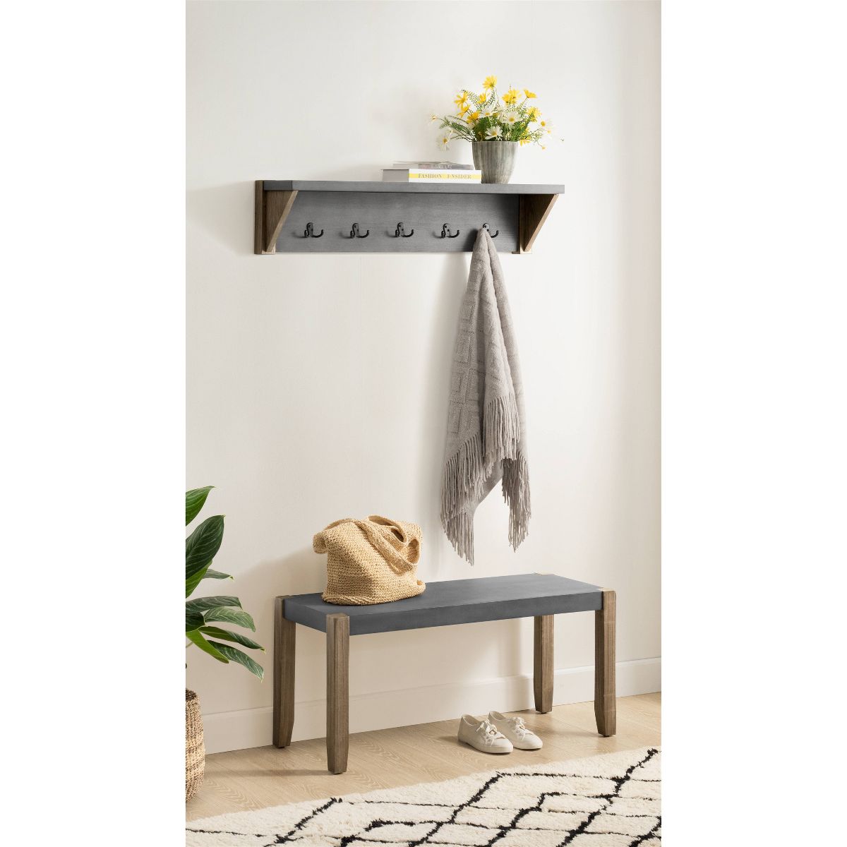40" Davenport Coat Hook with Shelf and Faux Concrete Bench Set Light Amber - Alaterre Furniture: Rustic Industrial Entryway Storage - thumbnail 2