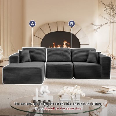 MAYEERTY 104 in Boneless Convertible Sofa Bed, Compressed Zero-Assembly Corduroy Modular Living Room Sofa, Dark Gray Only Part B