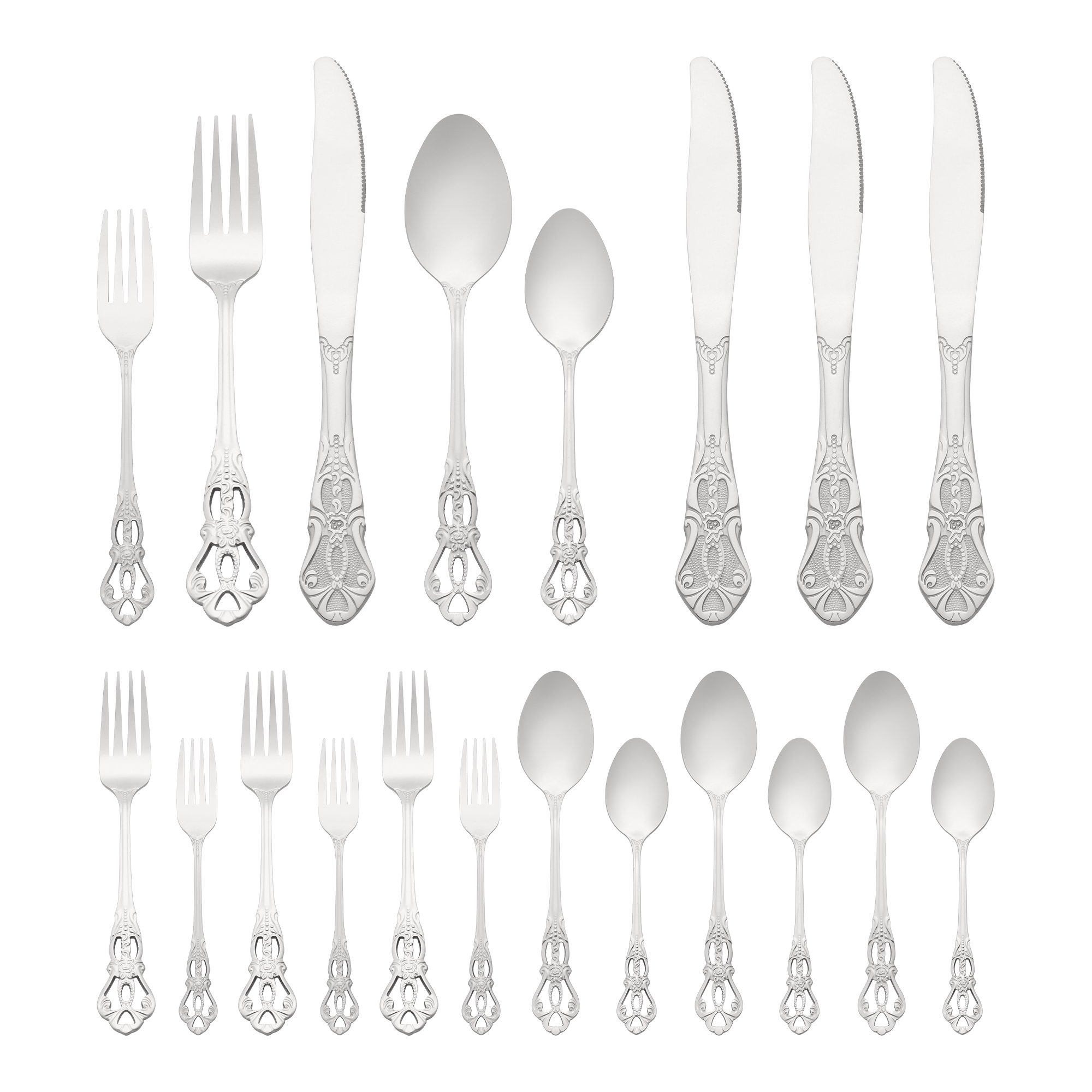REGALWOVEN 20 Piece Stainless Steel Floral Modern Flatware Cutlery Set Silverware Set Silver