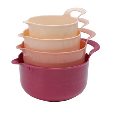 COOK WITH COLOR Nesting Plastic Mixing Bowl Set with Pour Spouts and Handles, Rose, 4 Piece Non-Slip