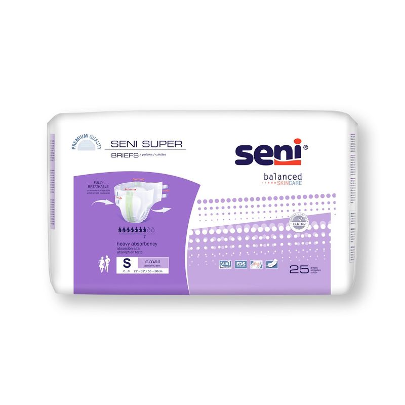 Seni Super Adult Incontinence Brief S Heavy Absorbency Breathable, S-SM25-BS1, Heavy, 1 of 7
