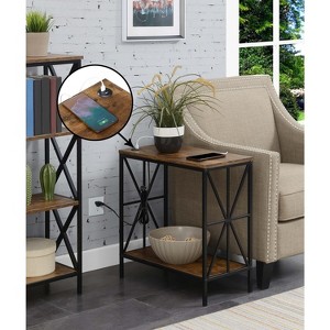 HomeStock Belmont Chairside End Table with Charging Station and Shelf, Two USB Ports, Crisscross Frame Accent Side Table for Living Room Use - 1 of 4
