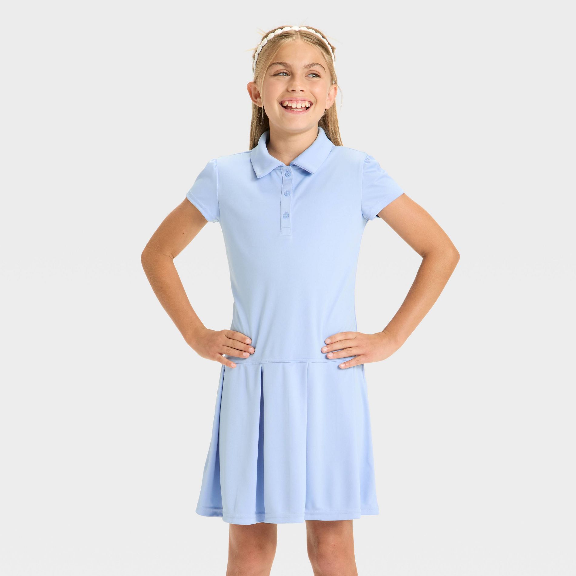 Girls' Short Sleeve Uniform Performance Jersey Tennis Dress - Cat & Jack™ Light Blue XL