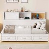 Sapphtopaz Wooden Daybed Bed Frame with 3 Drawers & Pushable Top Storage Shelf Platform Bed Frame with USB Ports & Outlets for Bedroom - 2 of 4