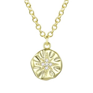 Sophisticated 14K gold plated cubic zirconia pendant necklace with detailed engraved design for an elegant touch - 1 of 3