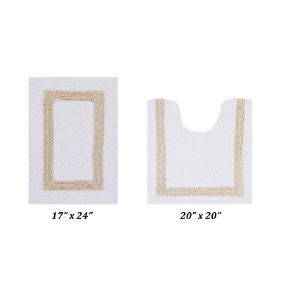 Hotel 2 PC Bath Rug 100% Premium Cotton Tufted Weave Two Tone Reversible Bathroom Rug, Super Soft Absorbent, Machine Washable Bath Mat