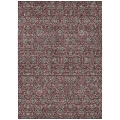 Merlot Gray And Taupe Floral Washable Indoor Outdoor Area Rug