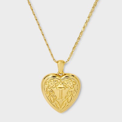 14K Gold Dipped Heart Charm Initial Necklace - A New Day™ Gold