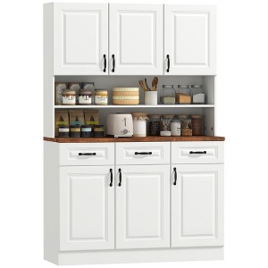 Aghana Digitals 71" White Freestanding Kitchen Pantry Cabinet with 6 Soft-Close Doors, 3 Drawers, - 1 of 4