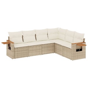 vidaXL 6 Piece Patio Sofa Set with Cushions Beige Poly Rattan - Beige and Cream Without Table - 1 of 4