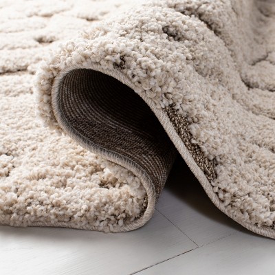 Cream and Beige Floral Shag Area Rug 8'6" x 12'