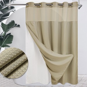 No Hook Shower Curtain with Snap in Liner, Heavyweight Waffle Fabric Bath Curtain, Hotel Grade - 1 of 4