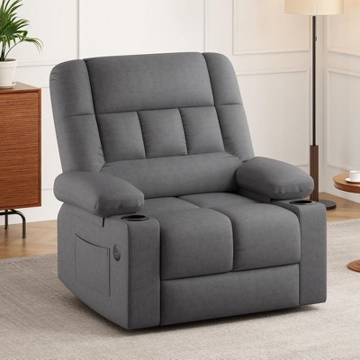 SEVOBAL 27.4" Oversize Lift Recliner Chair Sofa Massage Heat Large Wide Chair Ports Cup Holders Side Pockets Elderly Big Tall, Gray, 29"*39.8"*41"