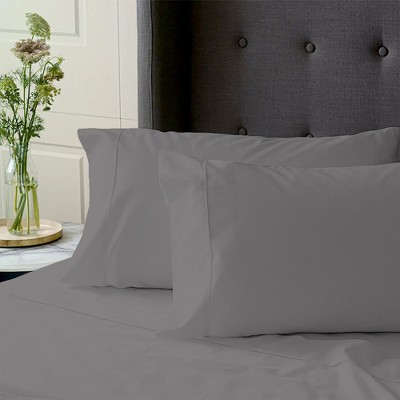 Classic Embroidered Cotton Percale Standard/Queen Pillowcase Set, Dark Gray